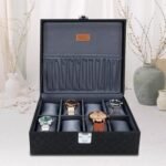 LEDO Men's and Women's Watch Box Holder Organizer Case In 8 Slots of watches In PU Leather with Royal Black&Gray color