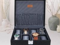 LEDO Men's and Women's Watch Box Holder Organizer Case In 8 Slots of watches In PU Leather with Royal Black&Gray color