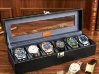 LEDO Watch Box Holder Organizer Case with 6 Slots, Transparent Look, Black & Gray Color Velvet