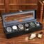 LEDO Watch Box Holder Organizer Case with 6 Slots, Transparent Look, Black & Gray Color Velvet