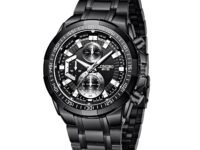 LONGBO Black Business Casual Stainless Steel Decorative Subdials Big Blue Dial Scratch Resistant Waterproof Analog Watch for Men and Boys