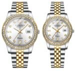 LONGBO Harmony Couple Watch Set Pack of 2 Analog Watches - Elegant Dual Tone Band Rhinestone Studded Case, Stainless Steel Band | Marriage Gift Set for Men and Women