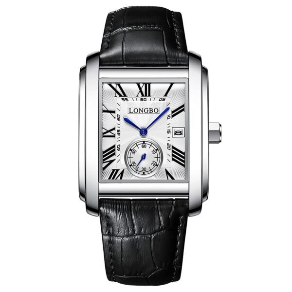 LONGBO Mens Watch Rectangular Shape Alloy Case Business Casual Genuine Leather Strap with Seconds Subdial | Calendar Date | Scratch Resistant Waterproof Watches for Men