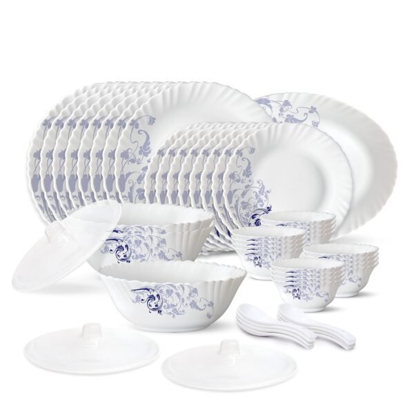 Larah by Borosil 47 pc Opalware Dinner Set for Family of 8 (Blue Eve)
