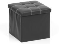 Livzing Foldable Ottoman with Lid - Multi-Functional Collapsible Footrest Stool Storage Box - Flip-Top Faux Leather Cube for Living Room - Black