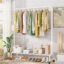 Lukzer | MGR-007 | White | Heavy-Duty Single Pole Metal Garment Stand with Wheels & Bottom Shelf – Portable Clothes Rack & Storage Organizer for Bedroom, Hallway, Laundry Room | 34 x 110 x 172 cm