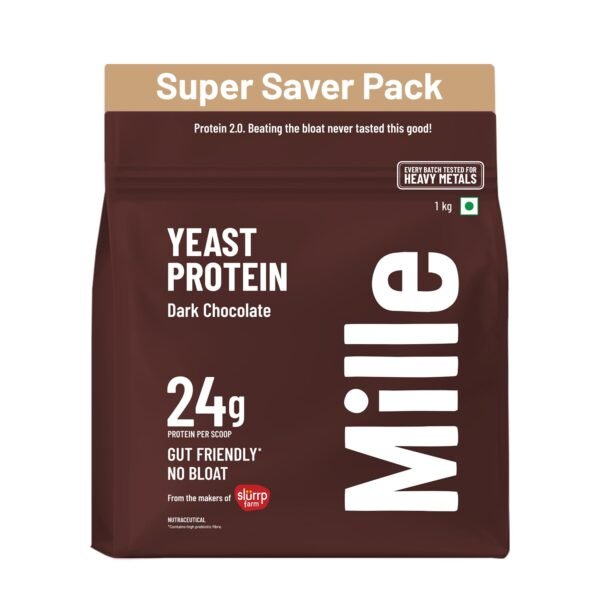 Mille Dark Chocolate Yeast Protein Powder (NEW LAUNCH) | 24g Protein/Scoop | NO BLOAT | NO Added Sugar | Fermented Yeast Protein Powder | Vegan | Has All 9 Essential Amino Acids | No Adulteration | 1kg