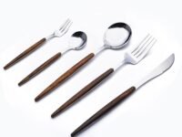 Mockery 5 Pieces Flatware Set with Wooden Handle, Stainless Steel Flatware Cutlery Set for Home and Restaurant, Travel Camping Cutlery Set, Kitchen Utensil Sets Include Knife Fork Spoon (Silver)