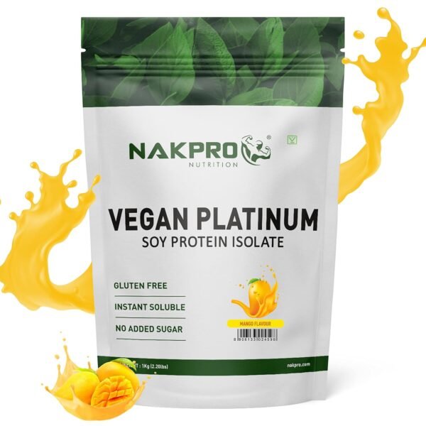 NAKPRO NUTRITION 100% Soy Protein Isolate | Mango - 1kg | 27.87g Protein |Plant Based Protein Powder