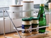 NAOE Metal 2 Step Countertop Step Shelf Kitchen Rack For Spice Storage Container (White)
