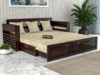 NATRAJ ART & CRAFT Solid Wood Foster 3 Seater Sofa Cum Bed for Living Room | Three Seater Sofa Bed for Home | Sofa Com Bed | Sheesham Wood (Light Walnut Finish)