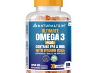 NATURALTEIN Ultimate Omega-3 plus Fish Oil 1250mg Triple Strength Softgel Capsules with vitamin D3 and E | 450mg EPA & 300mg DHA in Triglyceride Form for Better Absorption | Heart, Brain, Eye & Joint Support | Glyphosate-Free | 60 Softgel Capsules | 60-Day Supply
