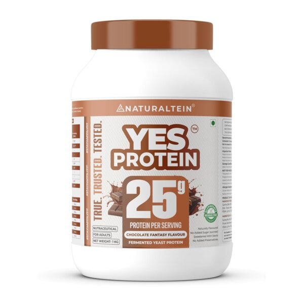 Naturaltein YES Protein 1kg | Fermented Yeast Vegan Protein Powder | Chocolate Flavour | 25g Protein & 5.08g BCAA Per Serving | No Added Sugar | Naturally Sweetened | Digestive Enzymes | Heavy Metal Tested | 28 Servings