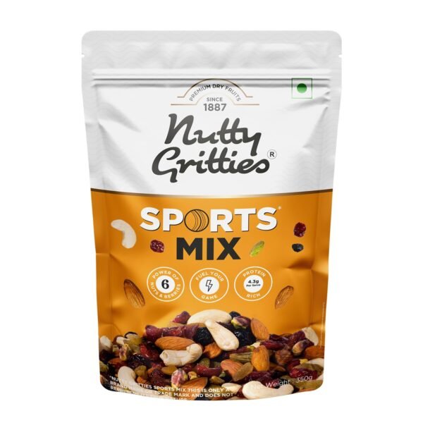 Nutty Gritties Premium Sports Mixed Nuts and Dry Fruit 200g - Roasted Almonds, Cashews, Pistachios, Dried Blueberries, Cranberries and Raisins, Healthy Snack for all | Resealable Pouch