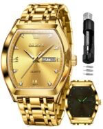 OLEVS Men Watches Square Business Dress Diamond Analog Quartz Date Luxury Watch for Men Casual Stainless Steel Waterproof Luminous Two Tone Wrist Watch