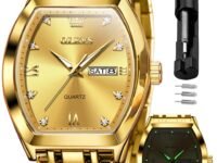 OLEVS Men Watches Square Business Dress Diamond Analog Quartz Date Luxury Watch for Men Casual Stainless Steel Waterproof Luminous Two Tone Wrist Watch