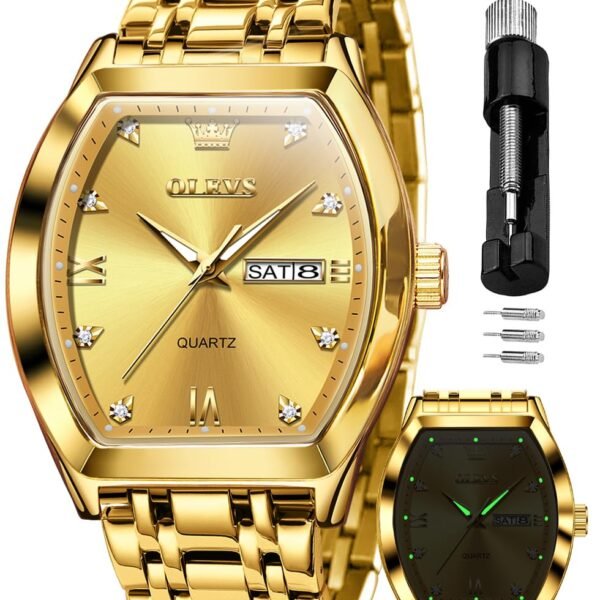 OLEVS Men Watches Square Business Dress Diamond Analog Quartz Date Luxury Watch for Men Casual Stainless Steel Waterproof Luminous Two Tone Wrist Watch