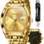 OLEVS Men Watches Square Business Dress Diamond Analog Quartz Date Luxury Watch for Men Casual Stainless Steel Waterproof Luminous Two Tone Wrist Watch
