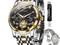 OLEVS Mens Chronograph Watch Gold Silver Stainless Steel Chain Quartz Wrist Watches Business Dress Waterproof Luminous Date Watch
