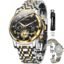 OLEVS Mens Chronograph Watch Gold Silver Stainless Steel Chain Quartz Wrist Watches Business Dress Waterproof Luminous Date Watch