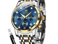 OLEVS Mens Watches Chronograph Diamond Quartz Date Calendar Moon Phase Luxury Two Tone Stainless Steel Waterproof Luminous Business Wrist Watch