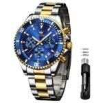 OLEVS Watches for Men Chronograph Business Wrist Watches Analog Quartz Moon Phase Stainless Steel Waterproof Luminous Dress Watches