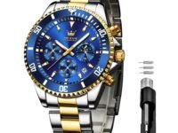 OLEVS Watches for Men Chronograph Business Wrist Watches Analog Quartz Moon Phase Stainless Steel Waterproof Luminous Dress Watches