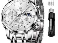 OLEVS Watches for Men Original Chronograph Luxury Business Analog Quartz Watch Waterproof Moon Phase Stainsteel Steel Diamond Mens Watch