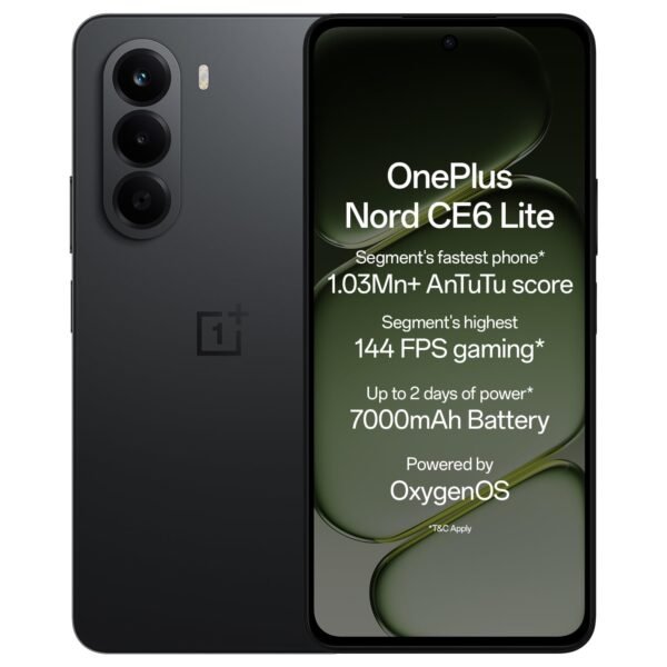 OnePlus Nord CE6 Lite | 8GB+128GB | Hyper Black | Segment's Fastest Dimensity 7400 Apex Processor | 7000mAh Battery | Segment's Highest 144Hz Refresh Rate | 50MP Main Camera, 4K Video Recording
