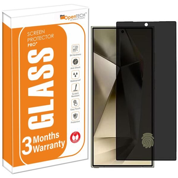 OpenTech® Privacy Tempered Glass Screen Protector Compatible for Samsung Galaxy S25 Ultra with Edge to Edge Coverage and Easy Installation kit