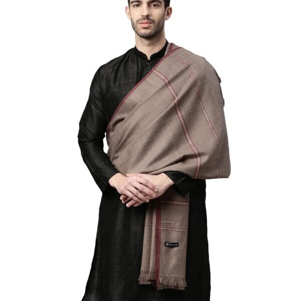 Pashmoda Men Woollen Kanni Shawl, Authentic Kashmiri Luxury Pashmina Designs, Full Gents Lohi (Size 266x123 cms, Beige Color)