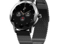 Pebble Vienna Smartwatch with HD Display, Diamond-Cut Design, Glossy Metallic Finish, Mesh Metal Strap, Female Health Monitoring, DIY Watch Faces - Classic Black