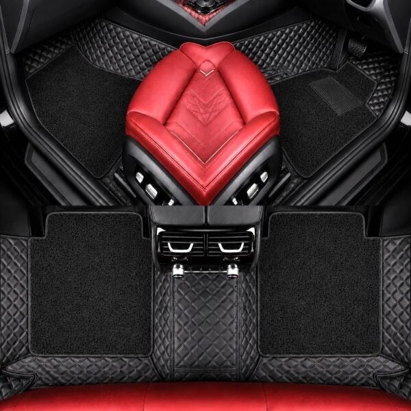 Premium 7D Car Mat Full Set for Mahindra XEV 9E (Model : 2025-2026) || Luxury Leather Dual-Stitch Full Set 7D Car Floor Mat || 100% Waterproof || Color : Black-Black (Design-1)