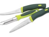 RITU Stainless Steel Kitchen Knife and Peeler Set of 3 Combo | for Daily Use | Sharp Blades Multipurpose Peeling Cutting Tool | Rust -Resistant Durable Blades | Green Ergonomic Handle