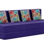 Rosebell Foldable Four Seater Sofa Cum Bed, Sofa Bed 6 X 6 Feet, Jute Fabric- Washable Cover- Including 4 Cushion Perfect for Home & Office for Guests(Purple Color)