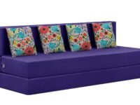 Rosebell Foldable Four Seater Sofa Cum Bed, Sofa Bed 6 X 6 Feet, Jute Fabric- Washable Cover- Including 4 Cushion Perfect for Home & Office for Guests(Purple Color)