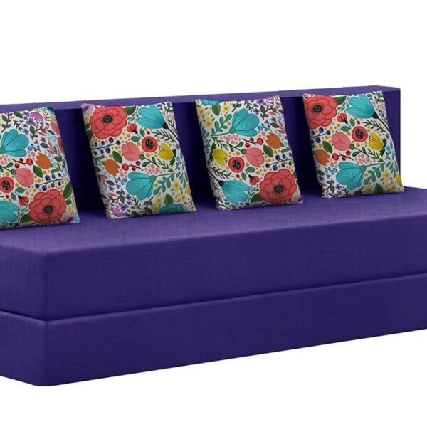 Rosebell Foldable Four Seater Sofa Cum Bed, Sofa Bed 6 X 6 Feet, Jute Fabric- Washable Cover- Including 4 Cushion Perfect for Home & Office for Guests(Purple Color)