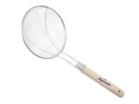 SIGNAMIO Deep Fry Strainer Spoon jhara for Kitchen Wood Handle 16 cm