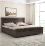 STRATA FURNITURE Sheesham Wood King Size Bed with Box Storage Wooden Double Bed Cot Bed Furniture for Bedroom Living Room Home (Walnut Finish)