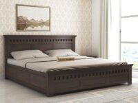 STRATA FURNITURE Sheesham Wood King Size Bed with Box Storage Wooden Double Bed Cot Bed Furniture for Bedroom Living Room Home (Walnut Finish)