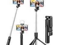 SWAPKART 3-in-1 Extendable Selfie Stick Tripod with Wireless Bluetooth Remote & LED Light for Photoshoot, Make Up & Selfie 70cm, Compatible with Smartphones & GoPro