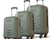 Safari Crescent 8 Wheels Set of 3 (Cabin + Medium + Large) Trolley Bags Hard Case Polycarbonate 360 Degree Wheeling Luggage, Travel Bags, Suitcase for Travel, Trolley Bags for Travel, Thyme Green