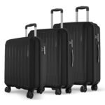 Safari Genius Alley Set of 3 (Cabin + Medium + Large) Trolley Bags, Hard Case Polypropylene, 4 Wheels, 360 Degree Wheeling Luggage, Suitcase for Travel, Black