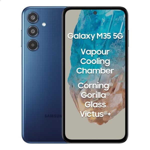 Samsung Galaxy M35 5G (Moonlight Blue,6GB RAM,128GB Storage)| Corning Gorilla Glass Victus+| AnTuTu Score 595K+| Vapour Cooling Chamber| 6000mAh Battery| 120Hz Super AMOLED Display| AI|Without Charger