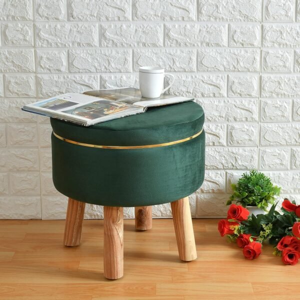 ShadowKart Ottoman Stool for Living Room Foot Rest | Velvet Small Ottoman Foot Stool | Solid Wood Legs | Footstool Puffy for Home, Bedroom & Makeup Table | 16x16x18 Inch (Small-Green)