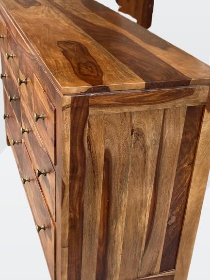 Sheesham Wood Chest of 8 Drawers for Storage | Wooden Sideboard Cabinet for Living Room, Bedroom (Natural Finish)