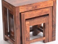 Sheesham Wood Nesting Table Set of 3 Stools || Nested Sofa Side Table Living Room Hall | Wooden Nightstand Lamp Table - Brown Finish