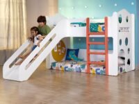 Smartsters Castle Loft Bed - Medium Height with Slide, Climbing Wall, Hideout & Ladder for Children | Ideal for Kids Bedroom | Engineered Wood | 40x81x58 inches, White