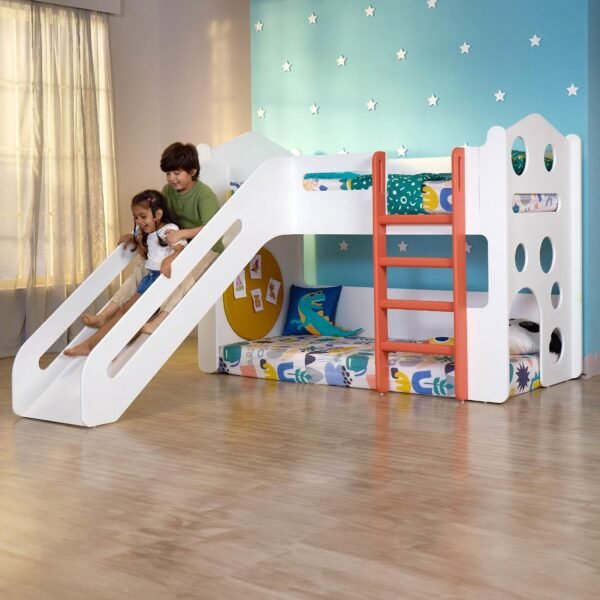 Smartsters Castle Loft Bed - Medium Height with Slide, Climbing Wall, Hideout & Ladder for Children | Ideal for Kids Bedroom | Engineered Wood | 40x81x58 inches, White