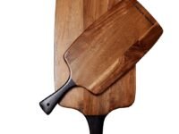 Solid Acacia Wood Primum Cutting/Chopping Board & Serving Platter with Black Design Handle (Set of Two Medium/Large with Design Handle)